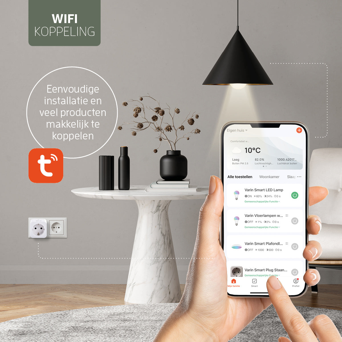 Varin Smart Wifi Plug met ernergiemeter - 16A - Type C&F - Tuya