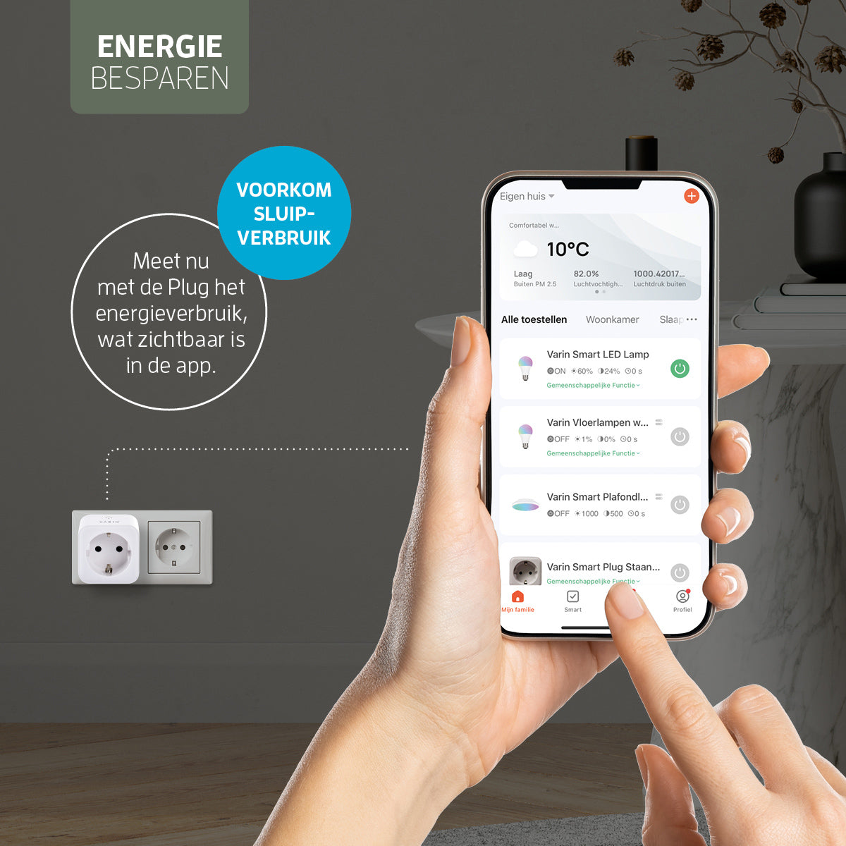 Varin Smart Wifi Plug met ernergiemeter - 16A - Type C&F - Tuya