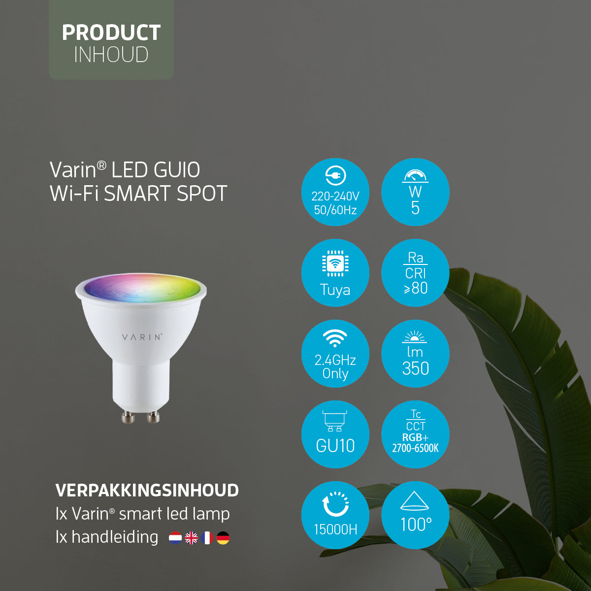 Varin Smart Wifi LED Spot GU10 - 5W - RGB + CCT - 2700-6500K - Tuya